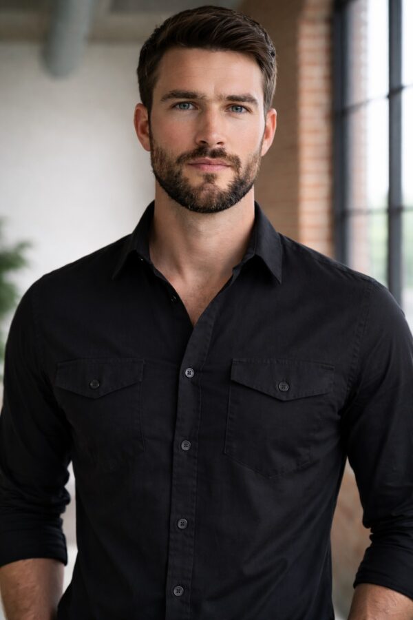 DarkTurtle men's black shirt double pocket