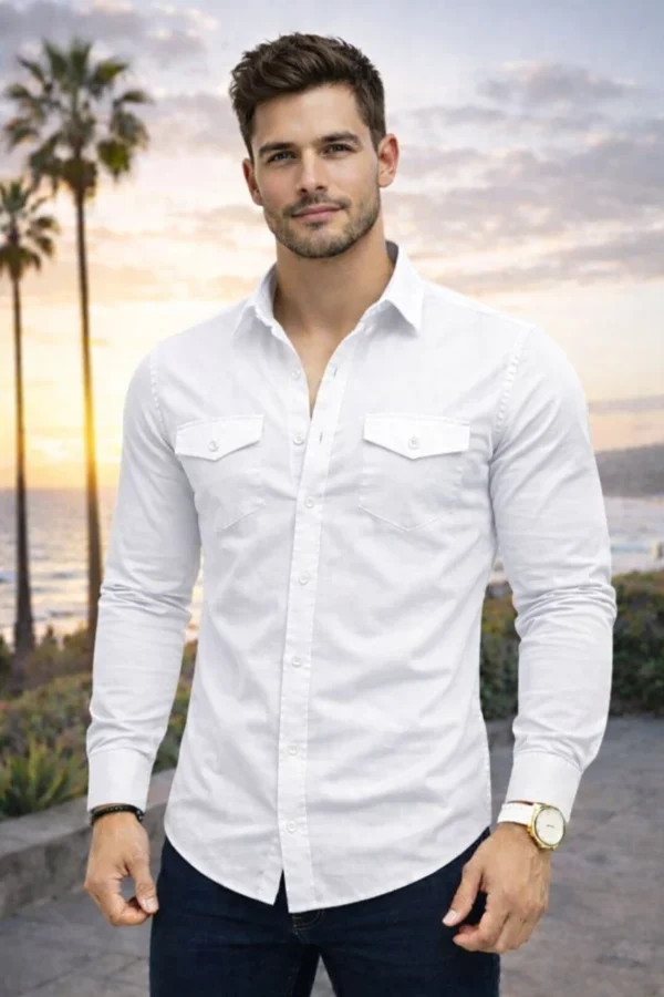 DarkTurtle men’s white shirt double pocket