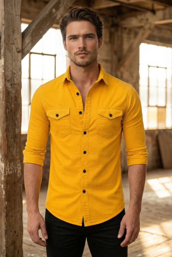 DarkTurtle men’s yellow shirt double pocket