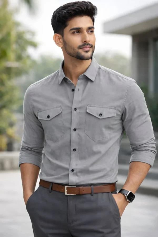DarkTurtle men’s grey shirt double pocket